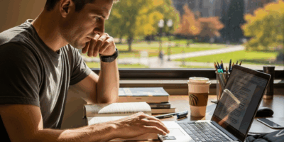 veteran student in casual clothes studying at a college libr 20260331 094939