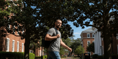 veteran student in casual clothes walking through a college 20260326 072508