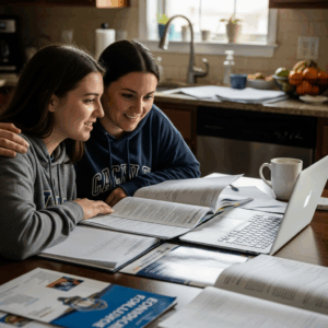 Military family reviewing Virginia VMSDEP college application documents